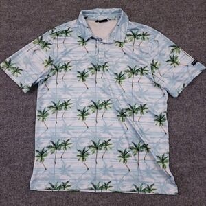 YATTA Golf Hawaiian Polo Mens XL Short‎ Sleeve Palm Print Tropical Stretch Aloha